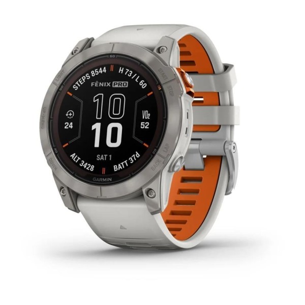 Garmin Fenix 7X Pro Sapphire Solar - Titanyum Beyaz - Turuncu