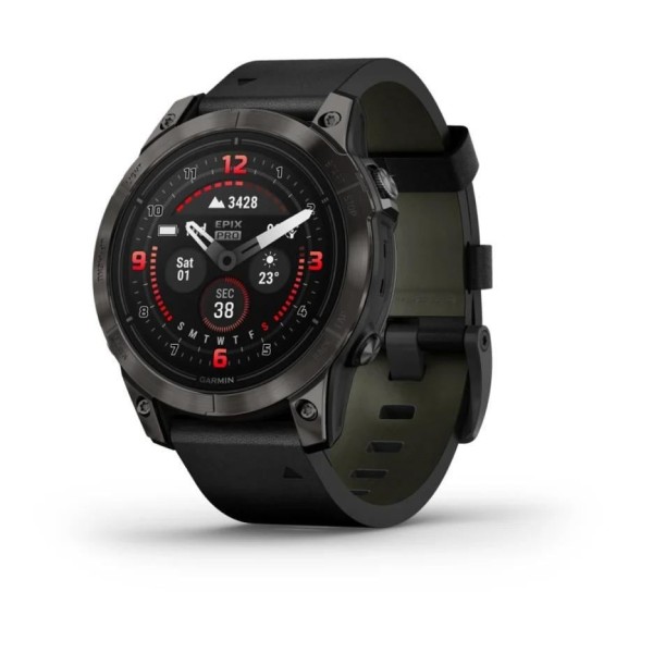 Garmin Epix Pro Gen2 Sapphire Karbon Gri DLC Titanyum Siyah Deri Kayış