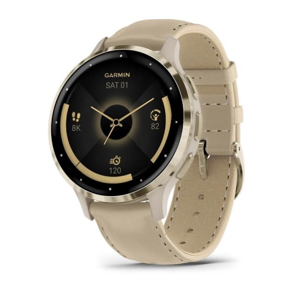 Garmin Venu 3S Soft Gold | French Gri Deri Kayışlı