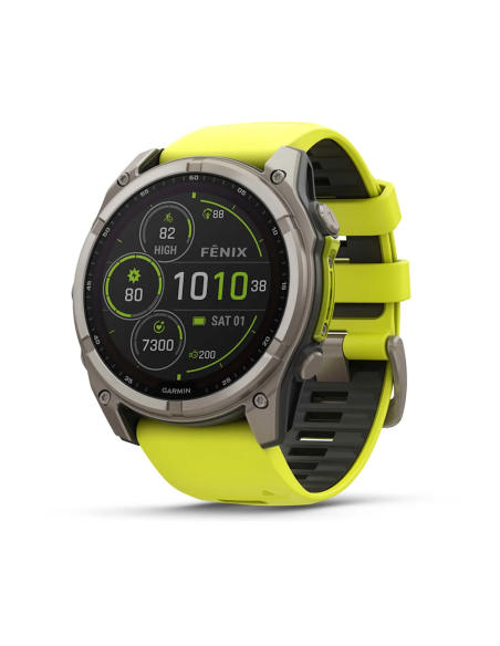 Garmin Fenix 8 - 51 mm Solar Sapphire Titanyum, Amp Sarı/Grafit Silikon Kayışlı
