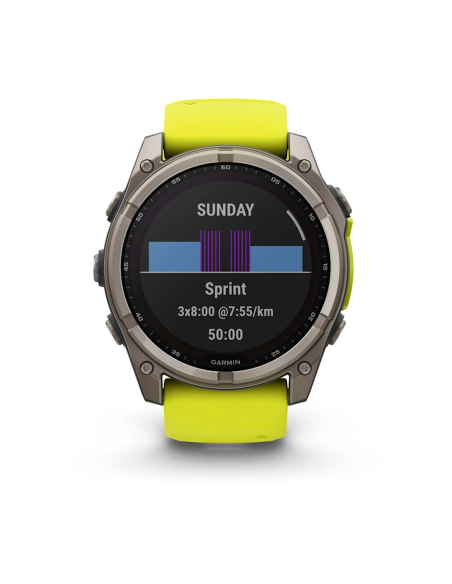 Garmin Fenix 8 - 51 mm Solar Sapphire Titanyum, Amp Sarı/Grafit Silikon Kayışlı