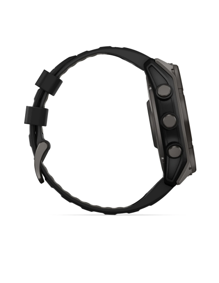 Garmin Fenix 8 – 51 mm Solar Sapphire Karbon Gri DLC Titanyum ve Siyah/Çakıl Grisi Silikon Kayış