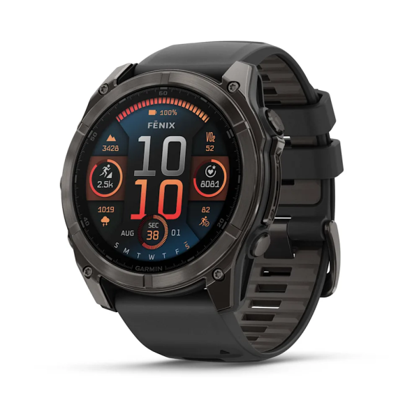 Garmin Fenix 8 – 51mm AMOLED Sapphire Karbon Gri DLC, Siyah/Gri Silikon Kayışlı