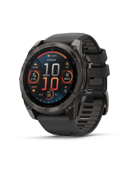 Garmin Fenix 8 – 51 mm AMOLED Sapphire Karbon Gri DLC, Siyah/Gri Silikon Kayışlı