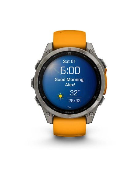Garmin Fenix 8 – 47 mm AMOLED Sapphire Titanyum Turuncu/Grafit Silikon Kayışlı