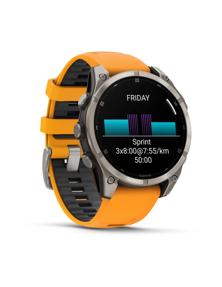 Garmin Fenix 8 – 47 mm AMOLED Sapphire Titanyum Turuncu/Grafit Silikon Kayışlı