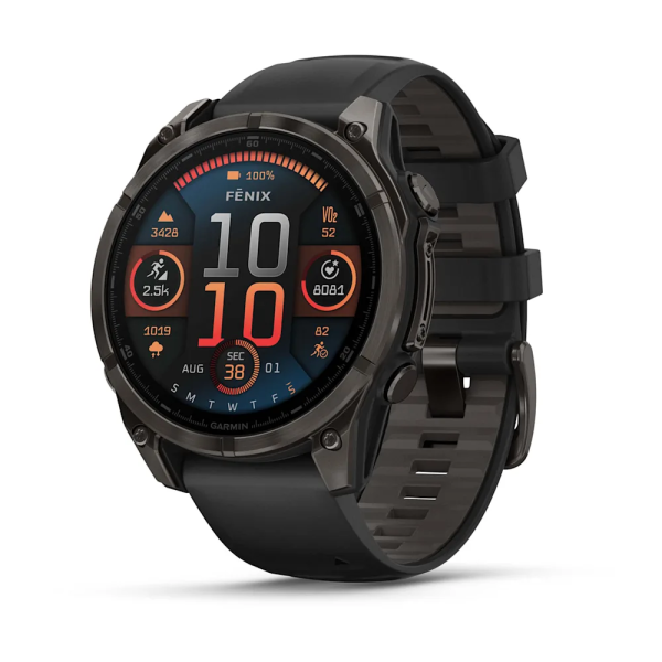 Garmin Fenix 8 – 47mm, AMOLED Sapphire Karbon Gri DLC Titanyum Siyah/Gri Kayışlı