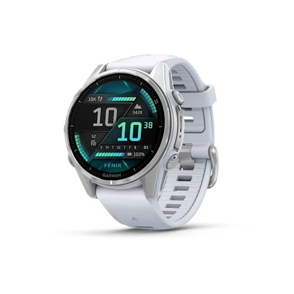 Garmin Fenix 8 - 43 mm AMOLED Gümüş Beyaz Taşlı Silikon Kayışlı