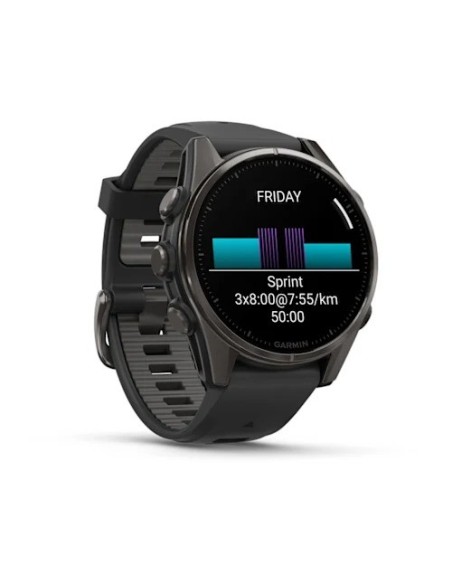 Garmin Fenix 8 - 43 mm, AMOLED Sapphire Karbon Gri DLC Titanyum Siyah/Gri Silikon Kayışlı