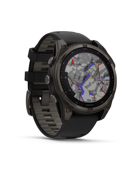 Garmin Fenix 8 - 47 mm Solar Sapphire Karbon Gri DLC Titanyum Siyah/Gri Silikon Kayışlı