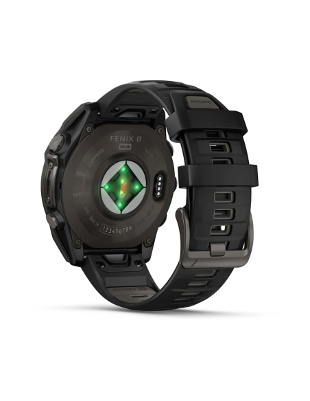 Garmin Fenix 8 - 47 mm Solar Sapphire Karbon Gri DLC Titanyum Siyah/Gri Silikon Kayışlı