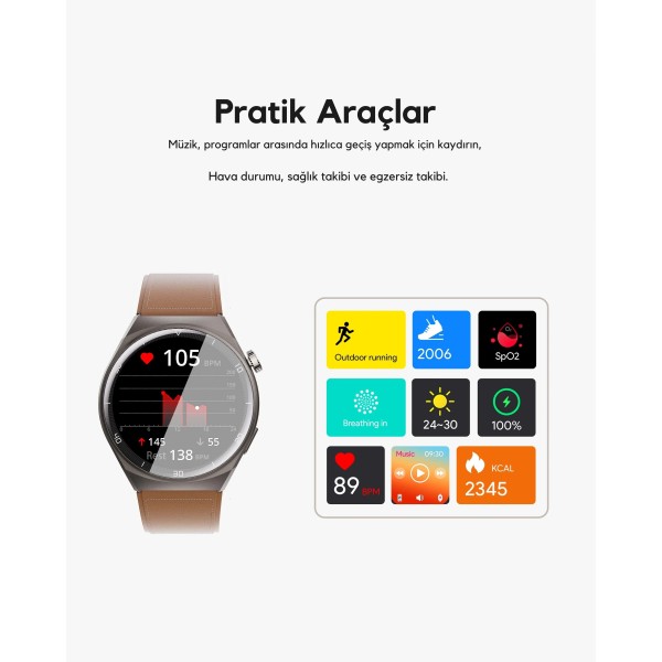 AUKEY SW-2U 2 Ultra Deri Kayış Akıllı Saat