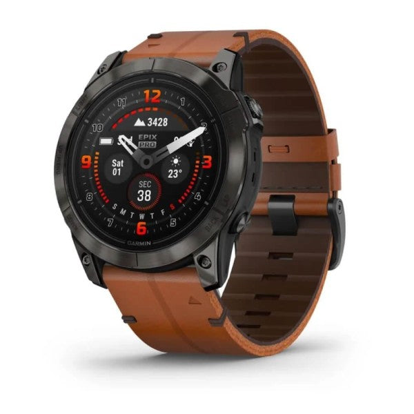 Garmin Epix Pro X Gen2 Sapphire Karbon Gri DLC Titanyum Kahverengi Deri Kayış