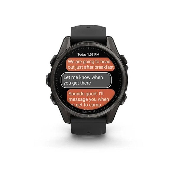 Garmin Fenix 8 - 43 mm, AMOLED Sapphire Karbon Gri DLC Titanyum Siyah/Gri Silikon Kayışlı