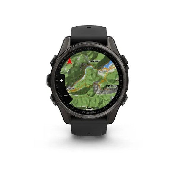 Garmin Fenix 8 - 43 mm, AMOLED Sapphire Karbon Gri DLC Titanyum Siyah/Gri Silikon Kayışlı