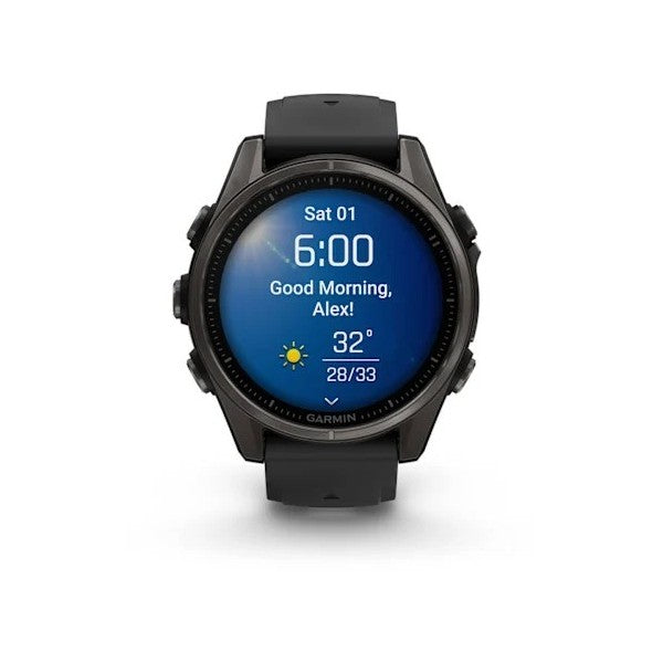 Garmin Fenix 8 - 43 mm, AMOLED Sapphire Karbon Gri DLC Titanyum Siyah/Gri Silikon Kayışlı