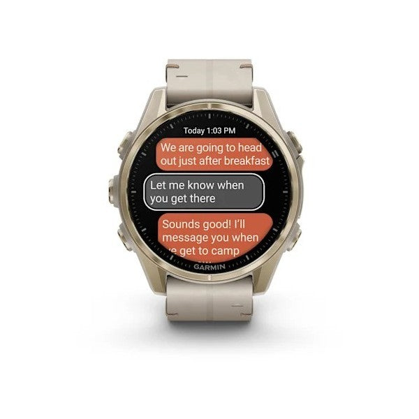Garmin Fenix 8 - 43 mm AMOLED Sapphire Soft Gold ve Kireçtaşı Deri Kayışlı