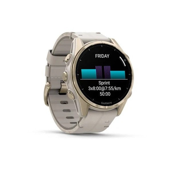 Garmin Fenix 8 - 43 mm AMOLED Sapphire Soft Gold ve Kireçtaşı Deri Kayışlı