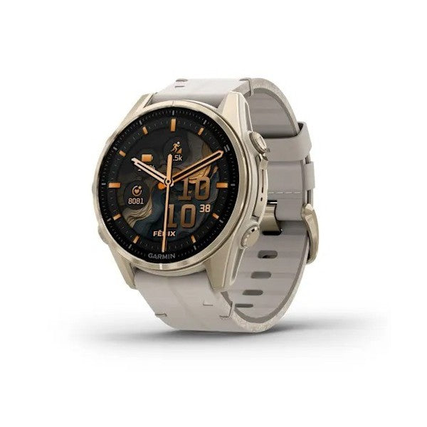 Garmin Fenix 8 - 43 mm AMOLED Sapphire Soft Gold ve Kireçtaşı Deri Kayışlı