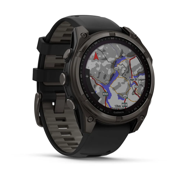 Garmin Fenix 8 - 47 mm Solar Sapphire Karbon Gri DLC Titanyum Siyah/Gri Silikon Kayışlı