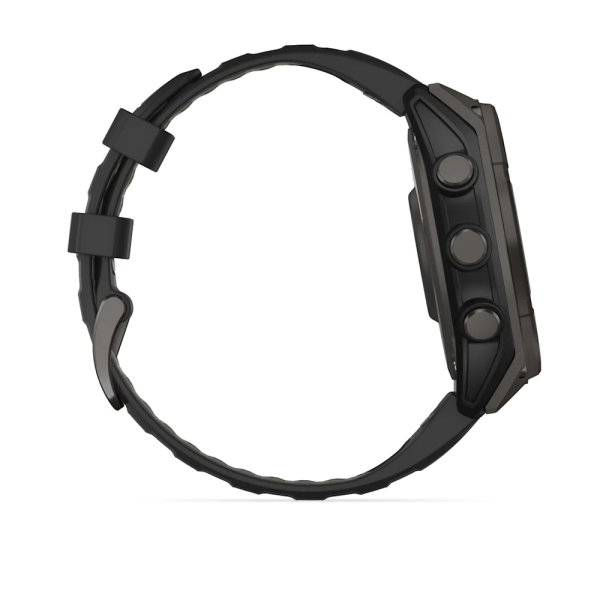 Garmin Fenix 8 - 47 mm Solar Sapphire Karbon Gri DLC Titanyum Siyah/Gri Silikon Kayışlı