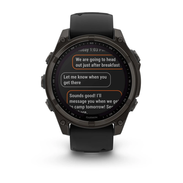 Garmin Fenix 8 - 47 mm Solar Sapphire Karbon Gri DLC Titanyum Siyah/Gri Silikon Kayışlı