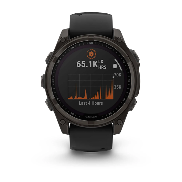 Garmin Fenix 8 - 47 mm Solar Sapphire Karbon Gri DLC Titanyum Siyah/Gri Silikon Kayışlı