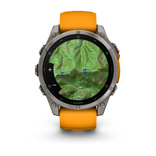 Garmin Fenix 8 – 47 mm AMOLED Sapphire Titanyum Turuncu/Grafit Silikon Kayışlı