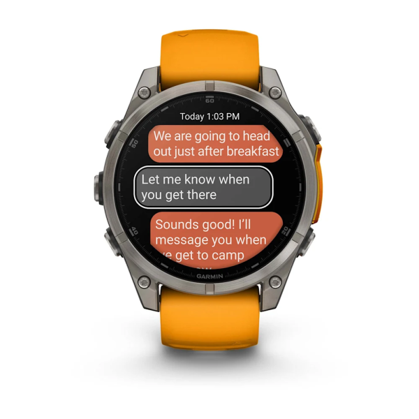 Garmin Fenix 8 – 47 mm AMOLED Sapphire Titanyum Turuncu/Grafit Silikon Kayışlı