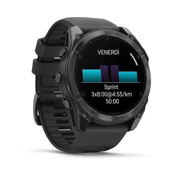Garmin Fenix 8 - 51 mm Microled Sapphire Karbon Gri DLC Titanyum Siyah/Çakıl Grisi Silikon Kayışlı