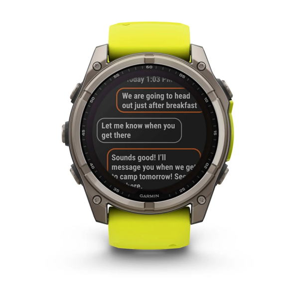Garmin Fenix 8 - 51 mm Solar Sapphire Titanyum, Amp Sarı/Grafit Silikon Kayışlı