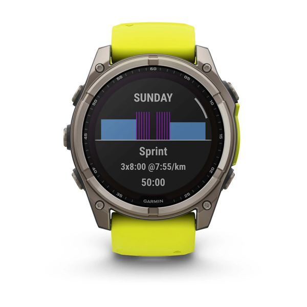 Garmin Fenix 8 - 51 mm Solar Sapphire Titanyum, Amp Sarı/Grafit Silikon Kayışlı