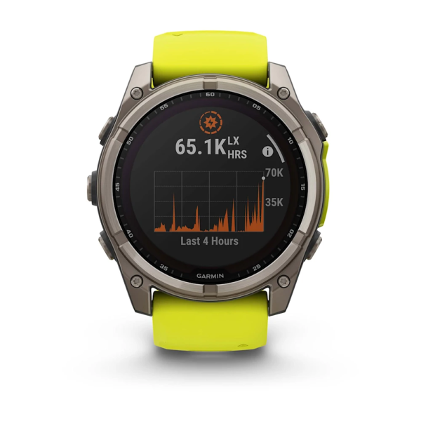 Garmin Fenix 8 - 51 mm Solar Sapphire Titanyum, Amp Sarı/Grafit Silikon Kayışlı