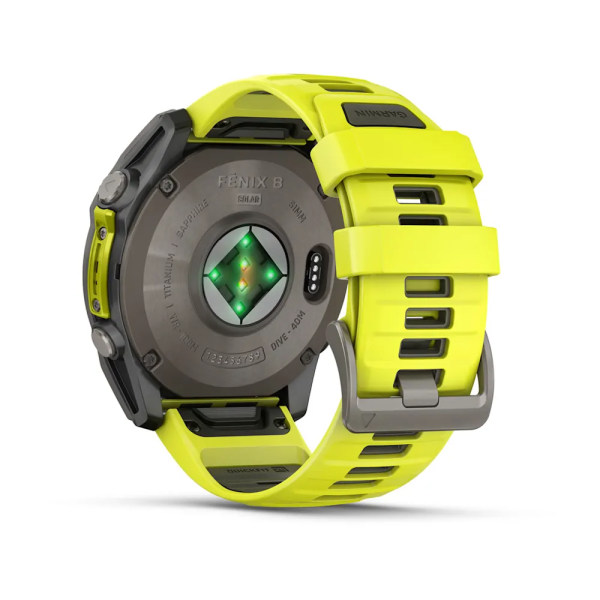 Garmin Fenix 8 - 51 mm Solar Sapphire Titanyum, Amp Sarı/Grafit Silikon Kayışlı