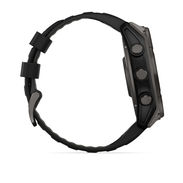 Garmin Fenix 8 – 51 mm Solar Sapphire Karbon Gri DLC Titanyum ve Siyah/Çakıl Grisi Silikon Kayış