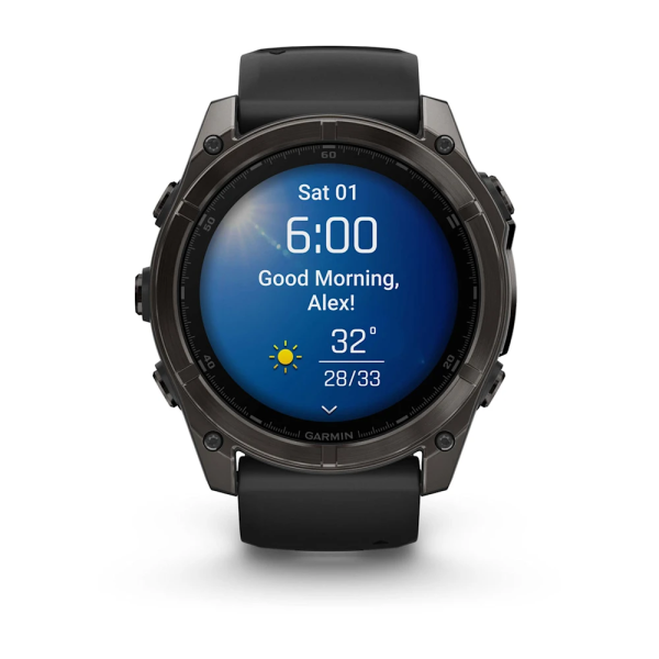 Garmin Fenix 8 – 51 mm AMOLED Sapphire Karbon Gri DLC, Siyah/Gri Silikon Kayışlı