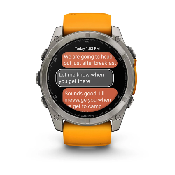 Garmin Fenix 8 – 51 mm AMOLED Sapphire Titanyum Turuncu/Grafit Kayışlı