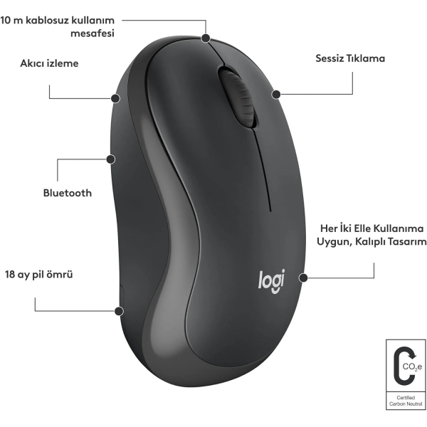 Logitech M240 Bluetooth Kablosuz Kurumsal Mouse - Siyah (910-007182)